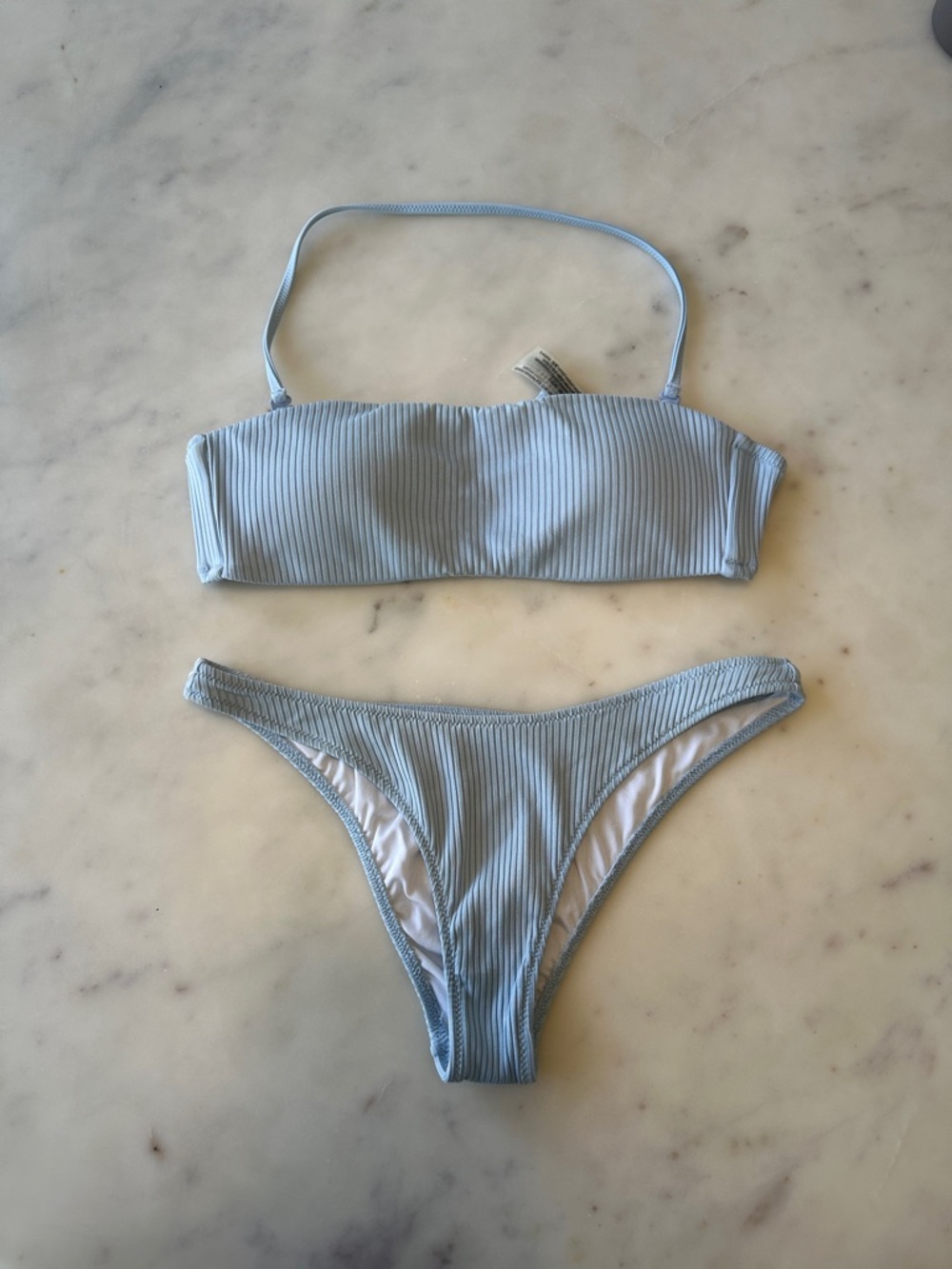 VS PINK Light Blue Ribbed Bandeau Bikini